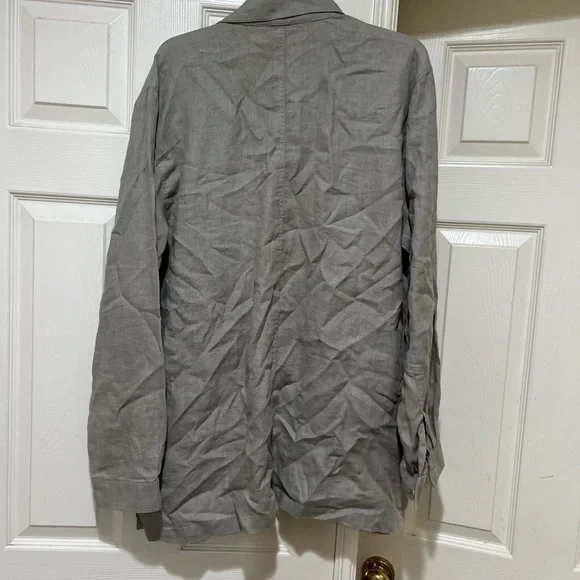 Haupt‎ Germany Linen Button Down Mens Large Long Sleeves Gray Shirt Patch Elbow